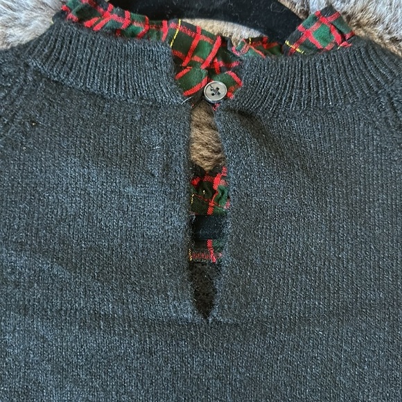 Loft Black red green gold Plaid Layered Mixed Media Cable Sweater keyhole size L - Picture 9 of 12